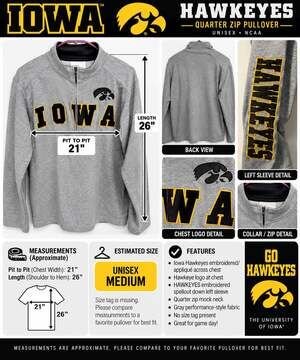 Iowa Hawkeyes Quarter Zip Pullover Gray Unisex M Spellout Sleeve NCAA